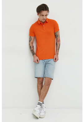 Superdry Памучна тениска с яка в оранжево с изчистен дизайн - Pepit.bg