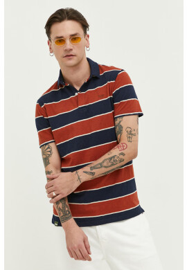 Superdry Памучна тениска с яка в червено с десен - Pepit.bg