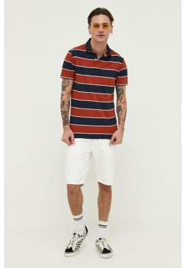 Superdry Памучна тениска с яка в червено с десен - Pepit.bg