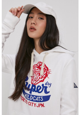 Superdry Суичър дамски в бяло с принт - Pepit.bg