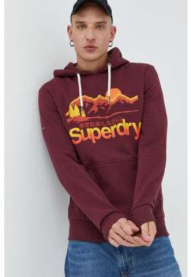 Superdry Суичър в бордо с качулка с принт - Pepit.bg