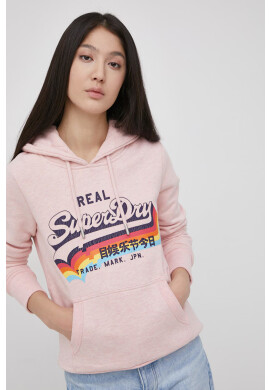 Superdry Суичър дамски в розово с принт - Pepit.bg