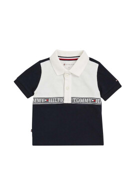 Tommy Hilfiger Бебешка тениска с яка в черно с десен - Pepit.bg