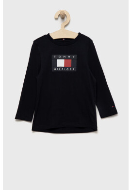 Tommy Hilfiger Детска блуза с дълги ръкави в тъмносиньо с принт - Pepit.bg