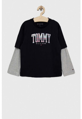 Tommy Hilfiger Детска блуза с дълги ръкави в тъмносиньо с апликация - Pepit.bg