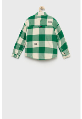 Tommy Hilfiger Детска памучна риза в зелено - Pepit.bg