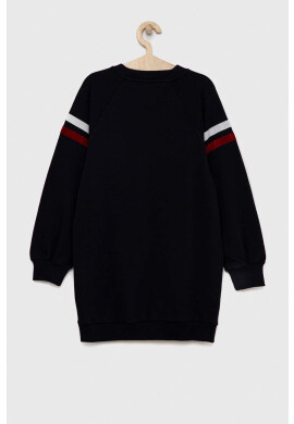 Tommy Hilfiger Детска памучна рокля в тъмносиньо среднодълъг модел със стандартна кройка - Pepit.bg