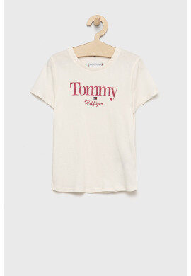 Tommy Hilfiger Детска памучна тениска в оранжево с изчистен дизайн - Pepit.bg