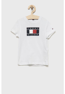 Tommy Hilfiger Детска памучна тениска в тъмносиньо с изчистен дизайн - Pepit.bg