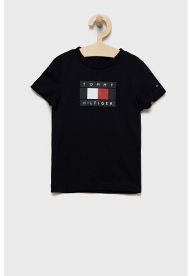 Tommy Hilfiger Детска памучна тениска в тъмносиньо с принт - Pepit.bg