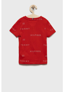 Tommy Hilfiger Детска памучна тениска в червено с десен - Pepit.bg