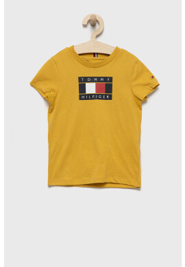 Tommy Hilfiger Детска памучна тениска в червено с принт - Pepit.bg