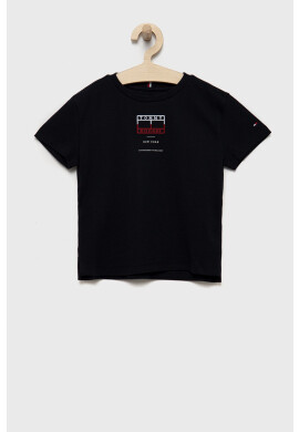 Tommy Hilfiger Детска памучна тениска в тъмносиньо с апликация - Pepit.bg