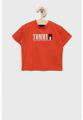 Tommy Hilfiger Детска памучна тениска в бежово с принт - Pepit.bg
