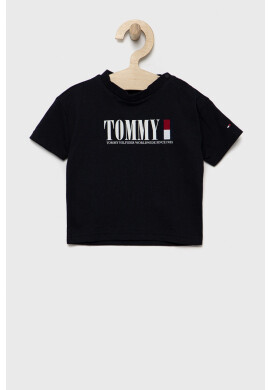 Tommy Hilfiger Детска памучна тениска в тъмносиньо с принт - Pepit.bg