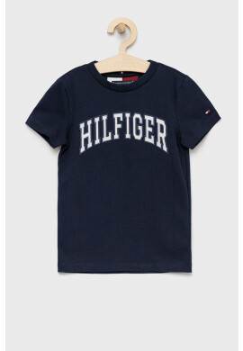 Tommy Hilfiger Детска памучна тениска в тъмносиньо с апликация - Pepit.bg