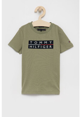 Tommy Hilfiger Детска памучна тениска в бежово с апликация - Pepit.bg