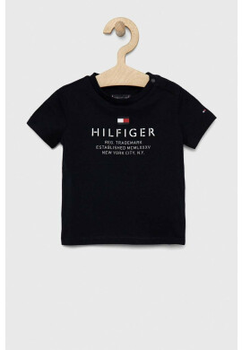 Tommy Hilfiger Детска памучна тениска В тъмносиньо с десен - Pepit.bg