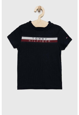Tommy Hilfiger Детска памучна тениска в тъмносиньо с апликация - Pepit.bg