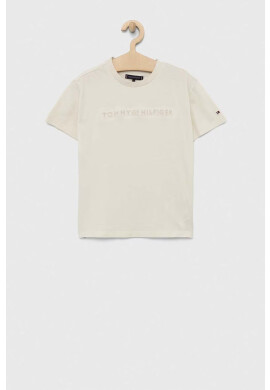 Tommy Hilfiger Детска памучна тениска в бежово с апликация - Pepit.bg