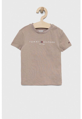 Tommy Hilfiger Детска памучна тениска в бежово с принт - Pepit.bg