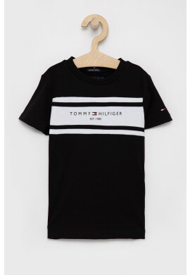 Tommy Hilfiger Детска памучна тениска в черно с апликация - Pepit.bg