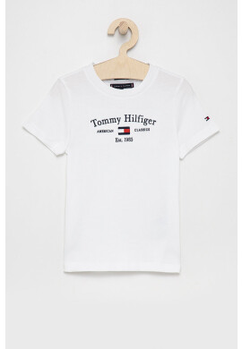 Tommy Hilfiger Детска памучна тениска в бяло с апликация - Pepit.bg