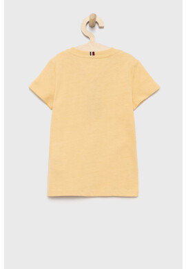 Tommy Hilfiger Детска памучна тениска в жълто с изчистен дизайн - Pepit.bg