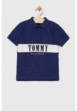 Tommy Hilfiger Детска тениска с яка в тъмносиньо с апликация - Pepit.bg