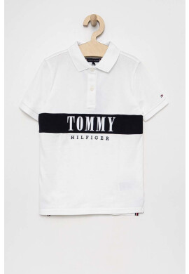 Tommy Hilfiger Детска тениска с яка в бяло с апликация - Pepit.bg