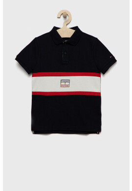 Tommy Hilfiger Детска тениска с яка в тъмносиньо с десен - Pepit.bg