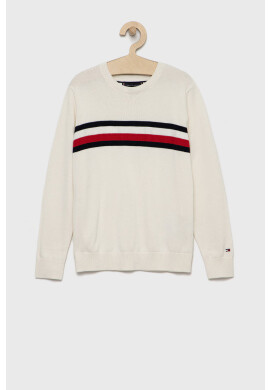 Tommy Hilfiger Детски памучен пуловер в бяло от лека материя - Pepit.bg