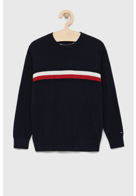 Tommy Hilfiger Детски памучен пуловер в тъмносиньо от лека материя - Pepit.bg