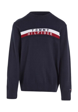 Tommy Hilfiger Детски памучен пуловер в тъмносиньо от лека материя - Pepit.bg