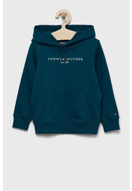 Tommy Hilfiger Детски памучен суичър в тъмносиньо с качулка с апликация - Pepit.bg