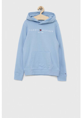 Tommy Hilfiger Детски памучен суичър в синьо с качулка с апликация - Pepit.bg