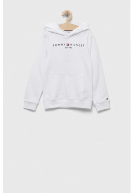 Tommy Hilfiger Детски памучен суичър в бяло с качулка с принт - Pepit.bg