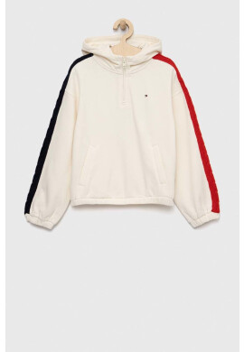 Tommy Hilfiger Детски суичър в бежово с качулка с апликация - Pepit.bg