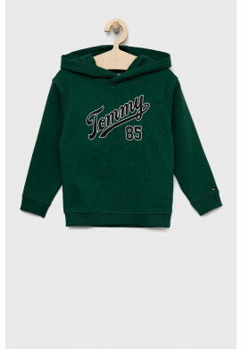 Tommy Hilfiger Детски суичър в зелено с качулка с принт - Pepit.bg
