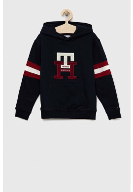 Tommy Hilfiger Детски суичър в тъмносиньо с качулка с десен - Pepit.bg