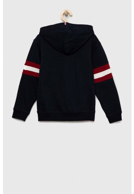 Tommy Hilfiger Детски суичър в тъмносиньо с качулка с десен - Pepit.bg