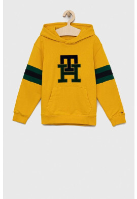 Tommy Hilfiger Детски суичър в жълто с качулка с десен - Pepit.bg