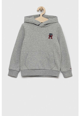 Tommy Hilfiger Детски суичър в сиво с качулка с изчистен дизайн - Pepit.bg