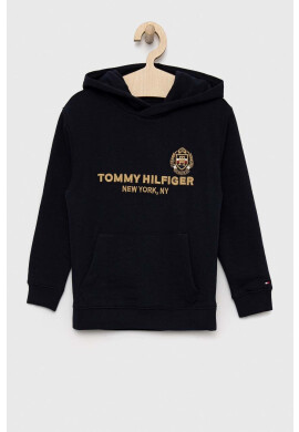 Tommy Hilfiger Детски суичър в тъмносиньо с качулка с принт - Pepit.bg
