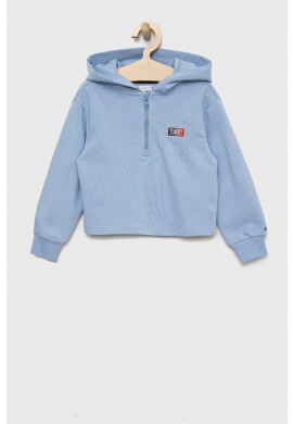 Tommy Hilfiger Детски суичър в синьо с качулка с апликация - Pepit.bg