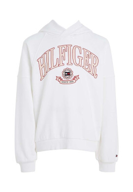 Tommy Hilfiger Детски суичър в бяло с качулка с принт - Pepit.bg
