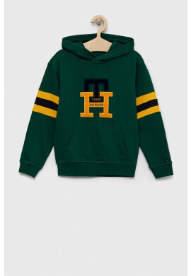 Tommy Hilfiger Детски суичър в зелено с качулка с десен - Pepit.bg
