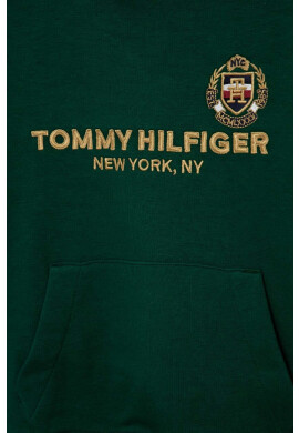 Tommy Hilfiger Детски суичър в зелено с качулка с принт - Pepit.bg