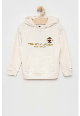Tommy Hilfiger Детски суичър в бежово с качулка с принт - Pepit.bg