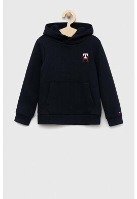 Tommy Hilfiger Детски суичър в тъмносиньо с качулка с изчистен дизайн - Pepit.bg